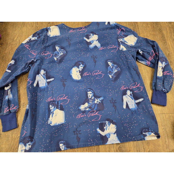 Cherokee Elvis Presley Women’s Scrub Nursing Top Snap Button Front Size XL Navy - Picture 3 of 3
